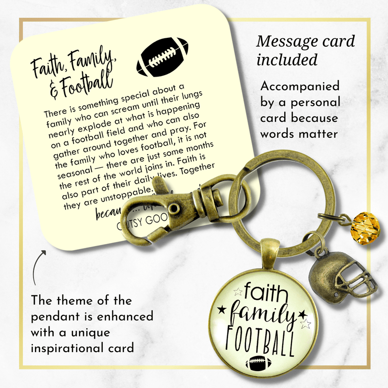 Faith Family Football Keychain Hipster Style Football Bling Sports Jewelry For Mom - Gutsy Goodness