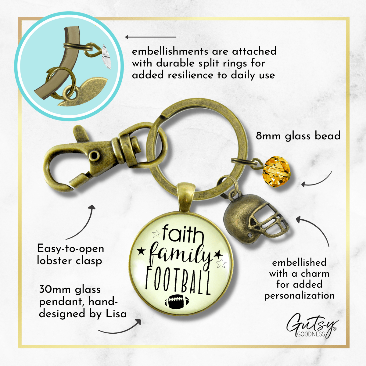 Faith Family Football Keychain Hipster Style Football Bling Sports Jewelry For Mom - Gutsy Goodness