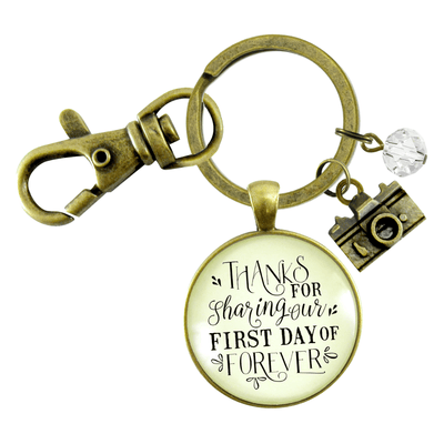 Wedding Photographer Gift Keychain Thanks For Sharing Our Day Rustic Camera Charm - Gutsy Goodness