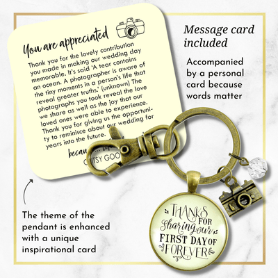 Wedding Photographer Gift Keychain Thanks For Sharing Our Day Rustic Camera Charm - Gutsy Goodness