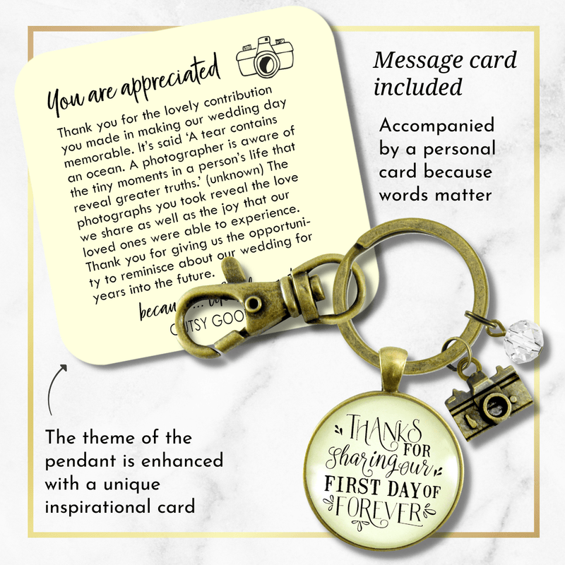 Wedding Photographer Gift Keychain Thanks For Sharing Our Day Rustic Camera Charm - Gutsy Goodness