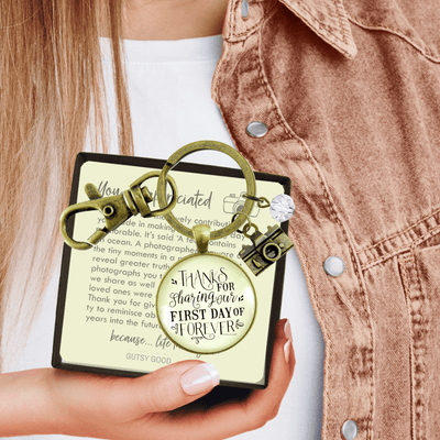 Wedding Photographer Gift Keychain Thanks For Sharing Our Day Rustic Camera Charm - Gutsy Goodness