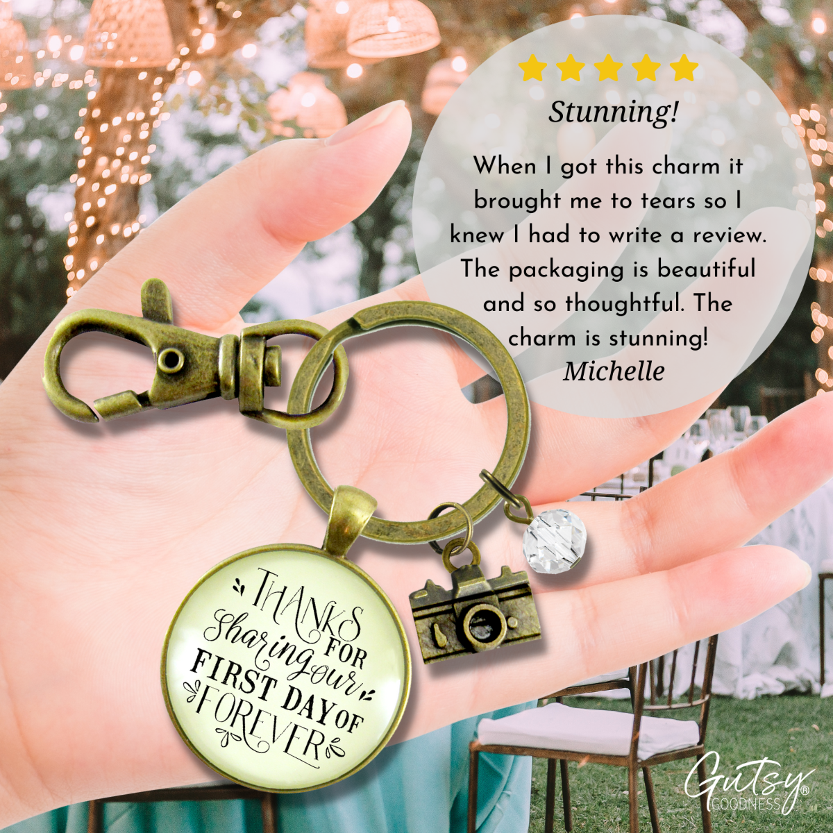 Wedding Photographer Gift Keychain Thanks For Sharing Our Day Rustic Camera Charm - Gutsy Goodness