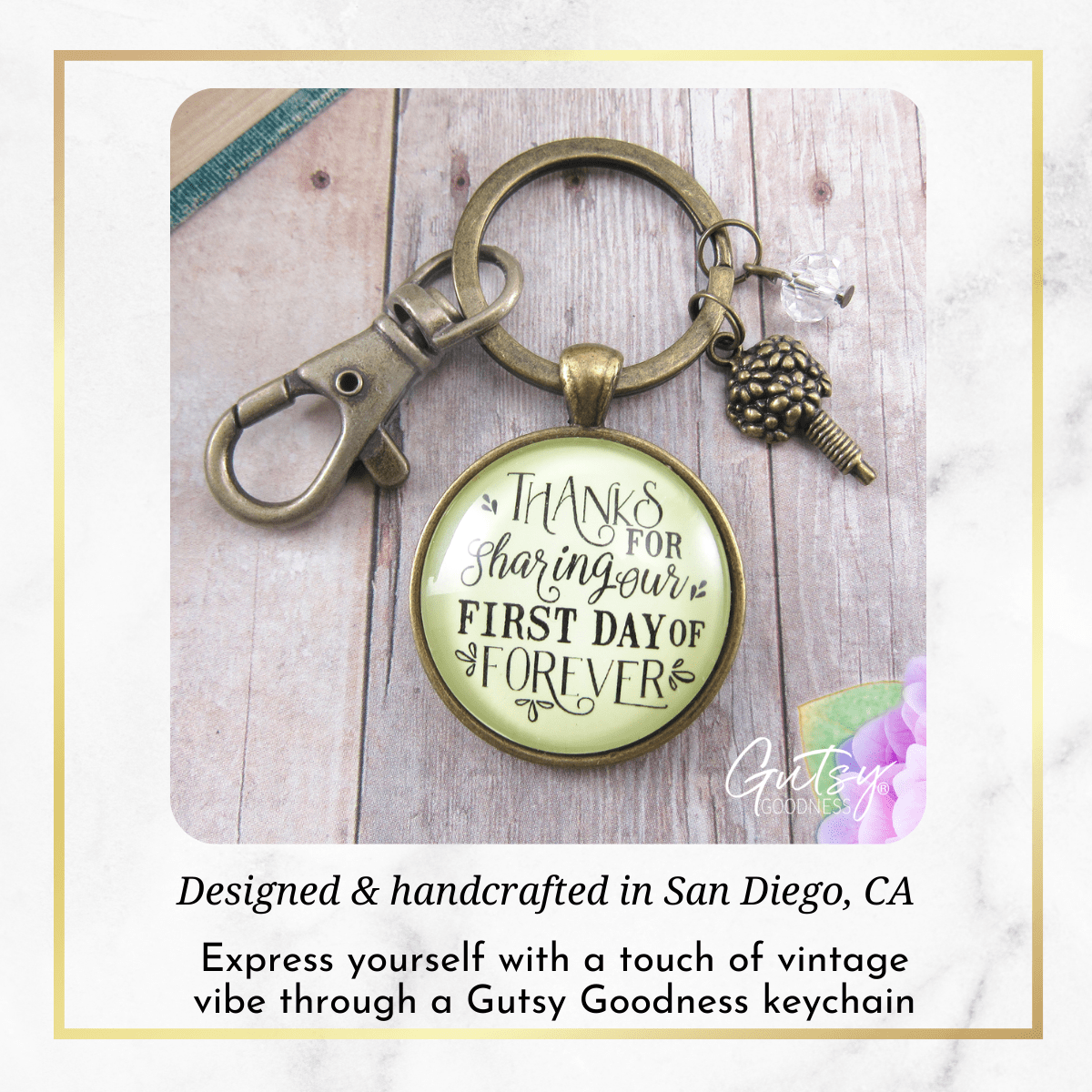 Wedding Florist Gift Keychain Thanks For Sharing Our Day Rustic Flower Bouquet Appreciation - Gutsy Goodness