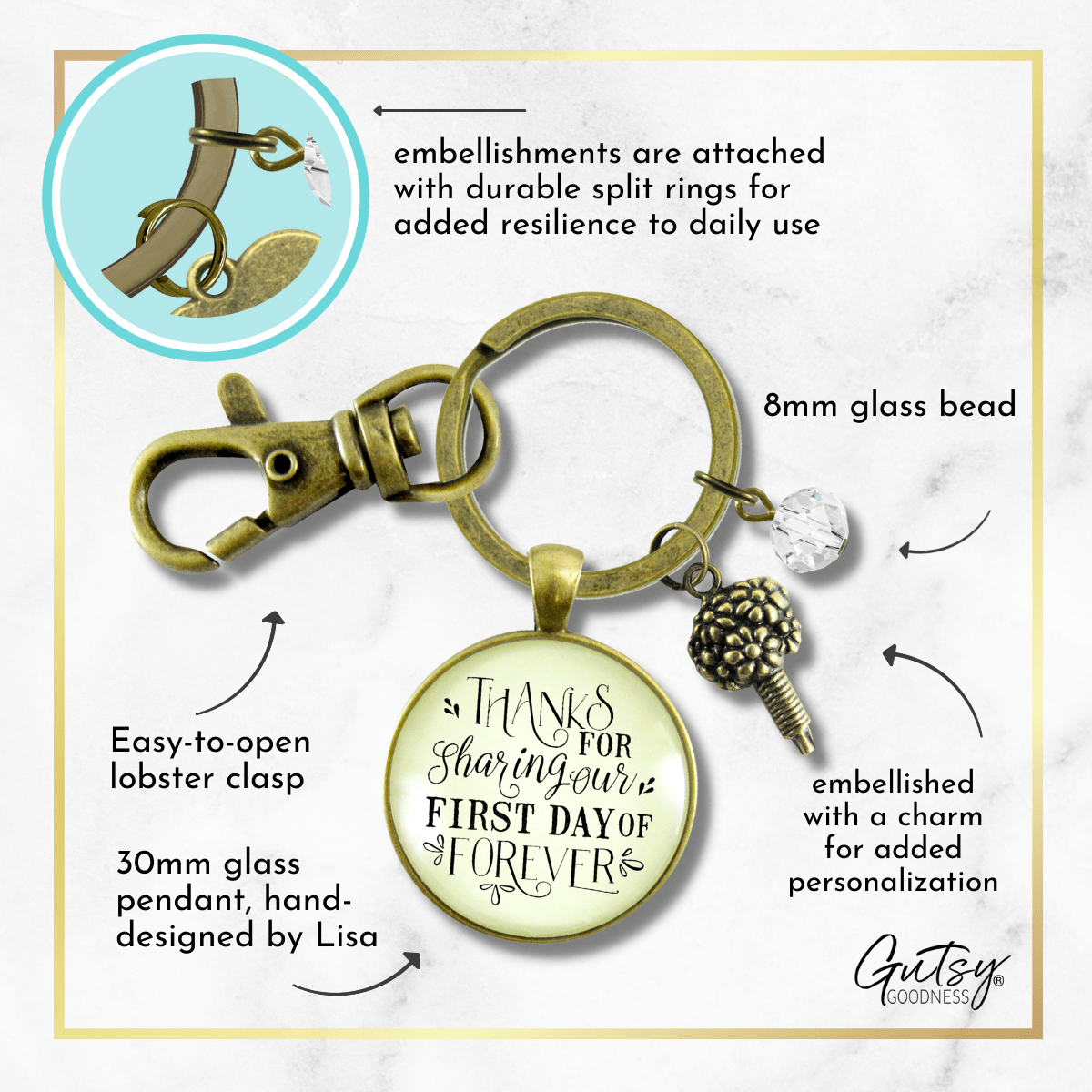Wedding Florist Gift Keychain Thanks For Sharing Our Day Rustic Flower Bouquet Appreciation - Gutsy Goodness