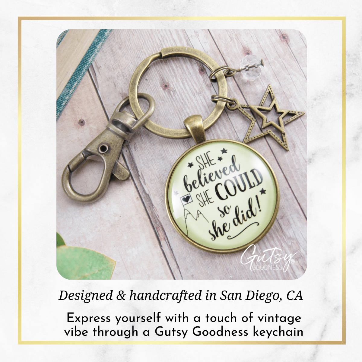 She Believed She Could So She Did Keychain Everyday Word Jewelry - Gutsy Goodness