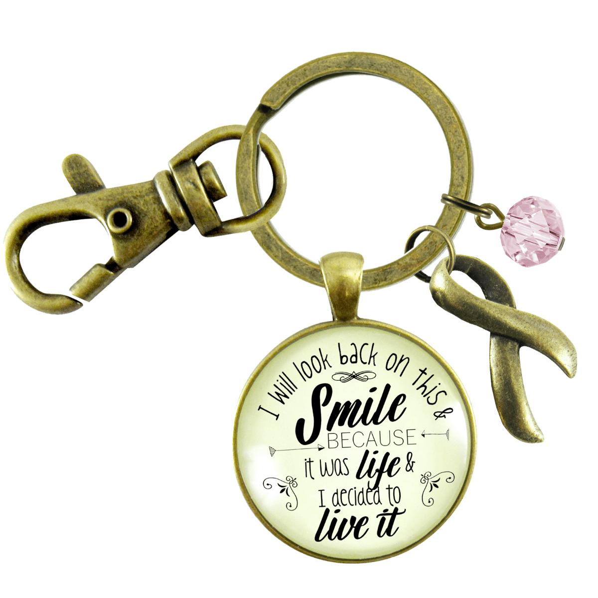 Breast Cancer Keychain I Will Look Back Life Survivor Mantra Jewelry - Gutsy Goodness Handmade Jewelry;Breast Cancer Keychain I Will Look Back Life Survivor Mantra Jewelry - Gutsy Goodness Handmade Jewelry Gifts