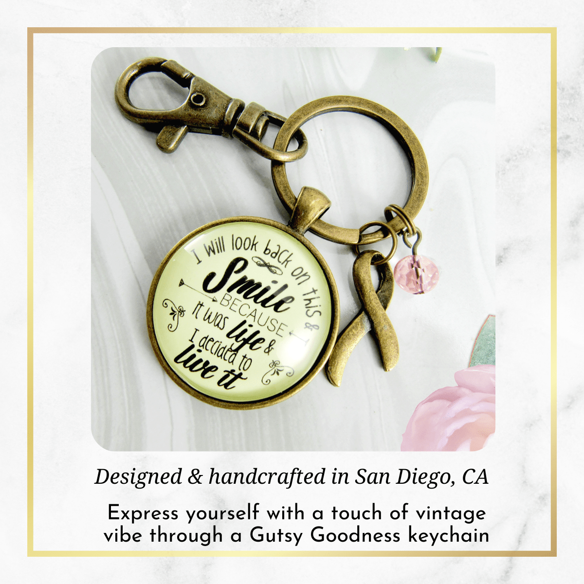 Breast Cancer Keychain I Will Look Back Life Survivor Mantra Jewelry - Gutsy Goodness Handmade Jewelry;Breast Cancer Keychain I Will Look Back Life Survivor Mantra Jewelry - Gutsy Goodness Handmade Jewelry Gifts