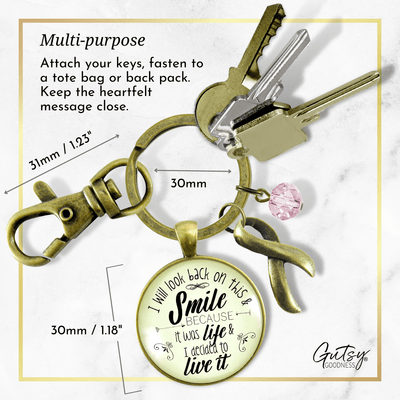 Breast Cancer Keychain I Will Look Back Life Survivor Mantra Jewelry - Gutsy Goodness Handmade Jewelry;Breast Cancer Keychain I Will Look Back Life Survivor Mantra Jewelry - Gutsy Goodness Handmade Jewelry Gifts