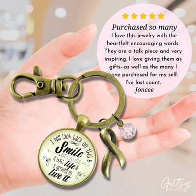Breast Cancer Keychain I Will Look Back Life Survivor Mantra Jewelry - Gutsy Goodness Handmade Jewelry;Breast Cancer Keychain I Will Look Back Life Survivor Mantra Jewelry - Gutsy Goodness Handmade Jewelry Gifts
