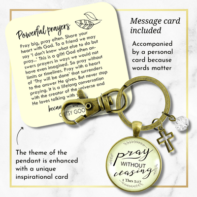 Pray Without Ceasing Faith Prayer Cross Keychain Christian Jewelry - Gutsy Goodness