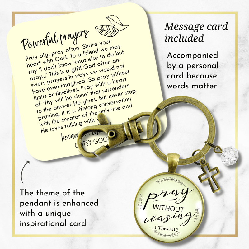 Pray Without Ceasing Faith Prayer Cross Keychain Christian Jewelry - Gutsy Goodness