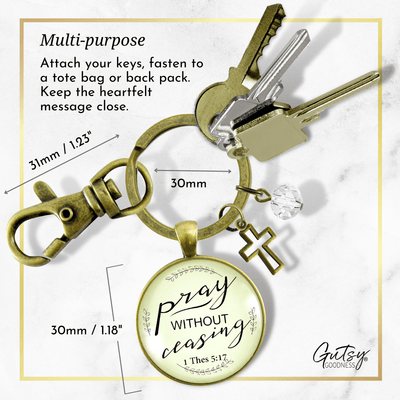 Pray Without Ceasing Faith Prayer Cross Keychain Christian Jewelry - Gutsy Goodness