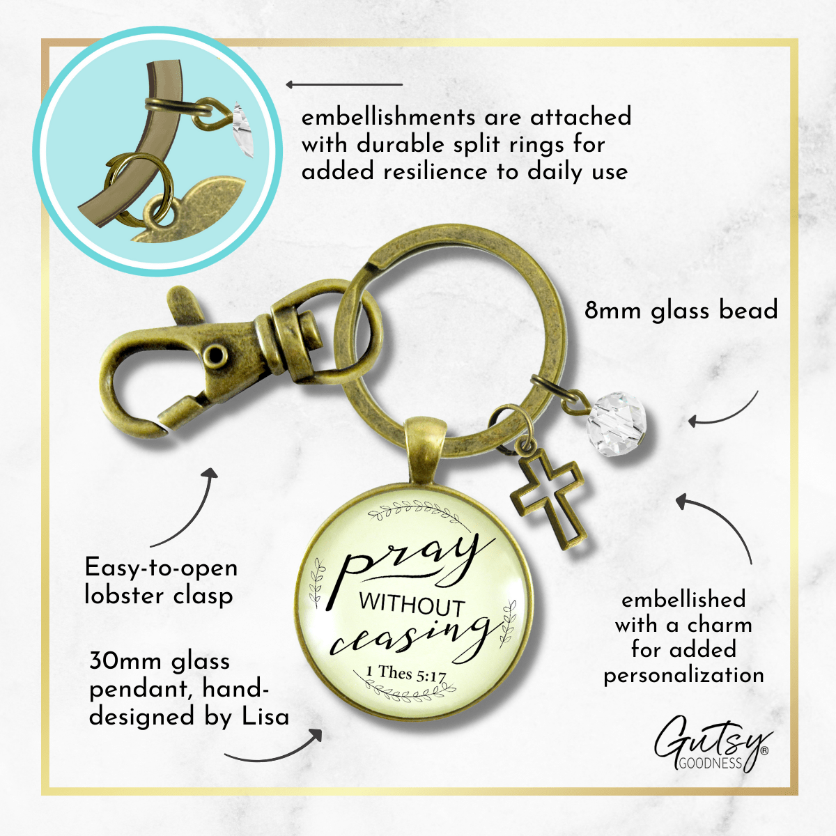 Pray Without Ceasing Faith Prayer Cross Keychain Christian Jewelry - Gutsy Goodness