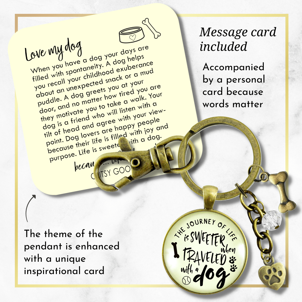 Dog Keychain Life Is Sweeter BFF Friendship Pet Jewelry For Women Paw Bone Charms Key Chain - Gutsy Goodness