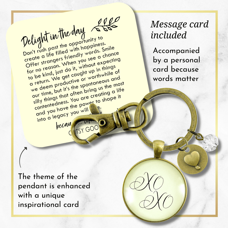 XO Hugs and Kisses Keychain Vintage Love Romantic Heart Charm Gift - Gutsy Goodness