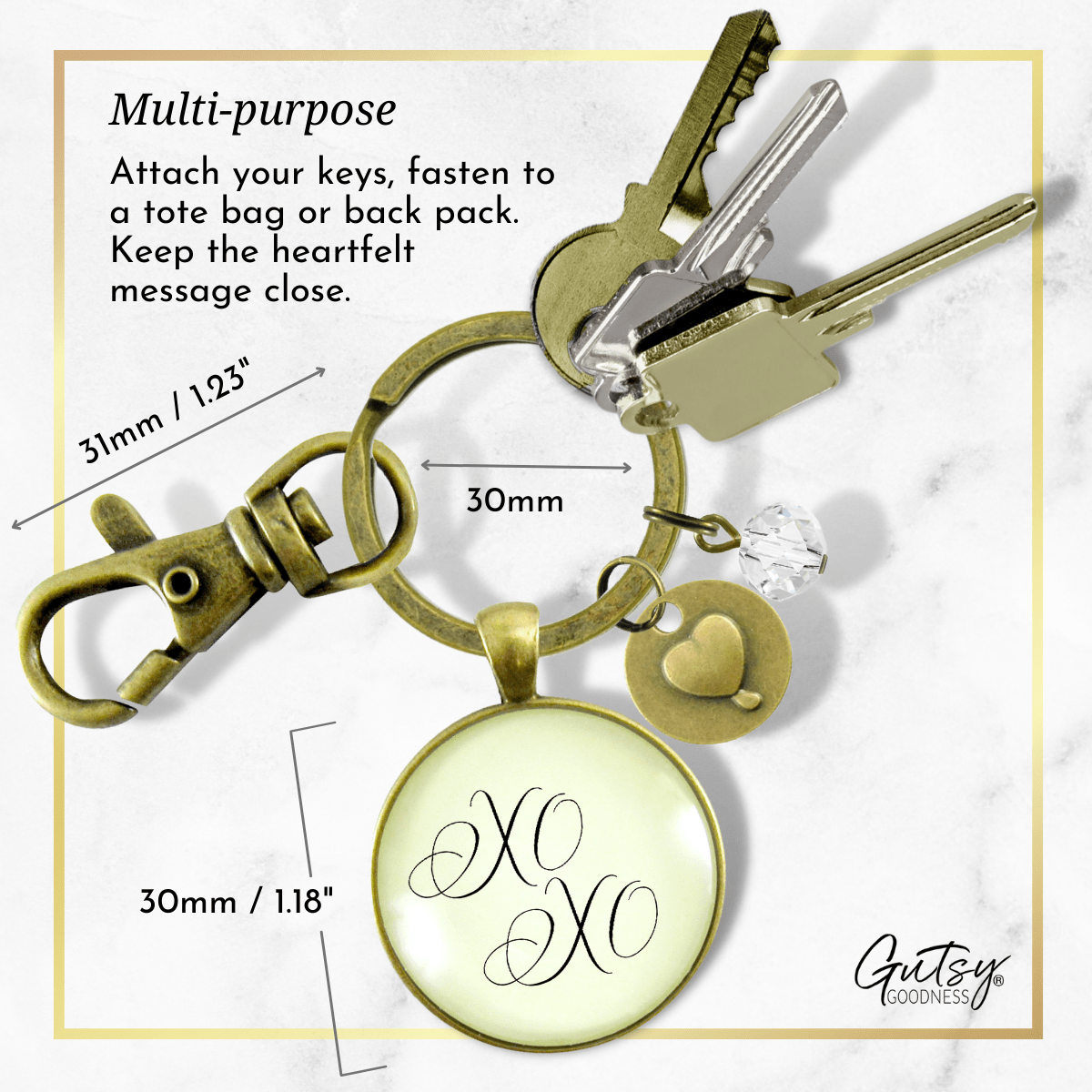 XO Hugs and Kisses Keychain Vintage Love Romantic Heart Charm Gift - Gutsy Goodness