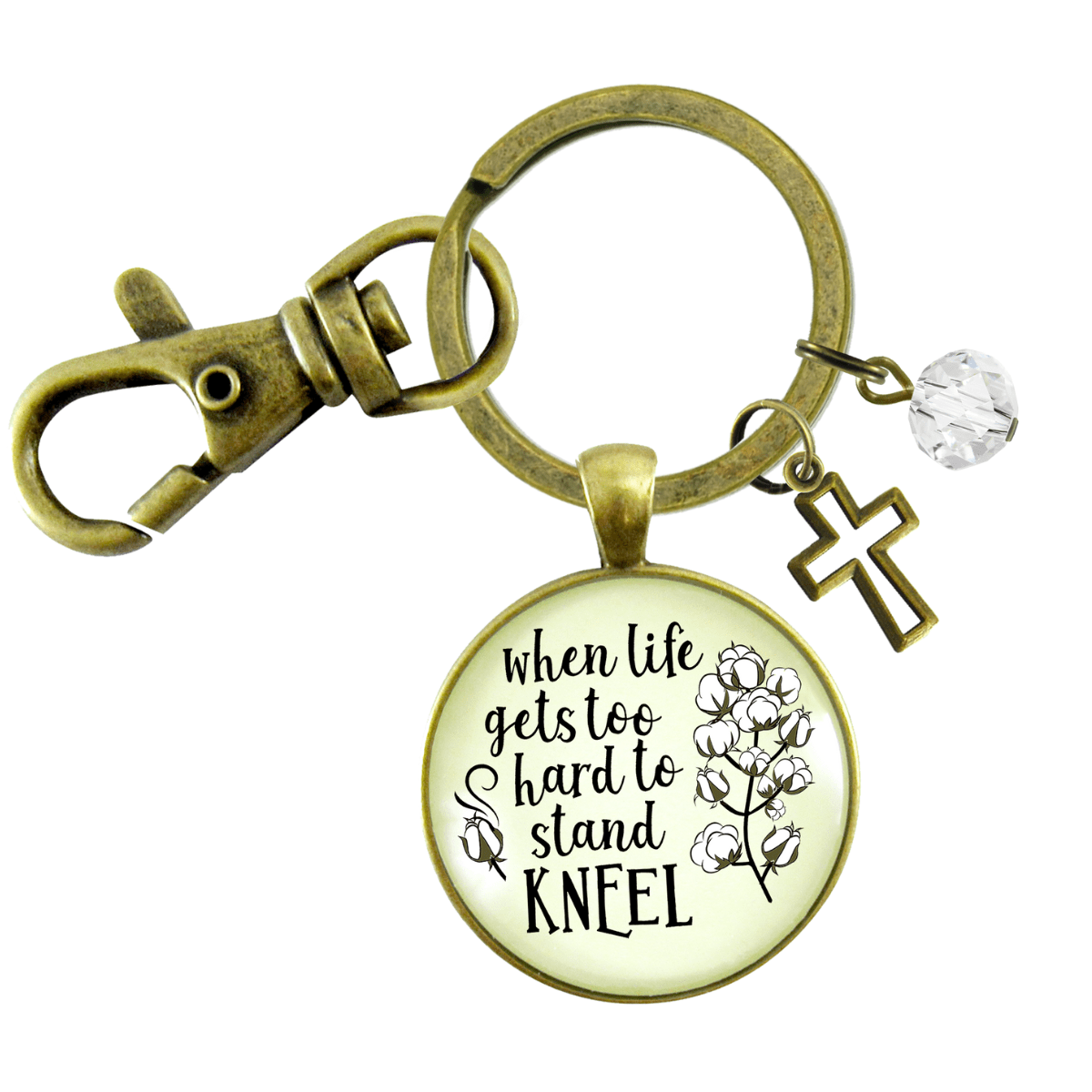 Faith Keychain When Life Gets Hard Stand Kneel Country Cross Jewelry - Gutsy Goodness