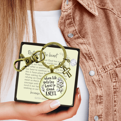 Faith Keychain When Life Gets Hard Stand Kneel Country Cross Jewelry - Gutsy Goodness