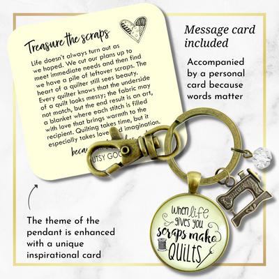 Quilting Keychain When Life Gives Scraps Make Quilts Pendant Sewing Machine Jewelry  Keychain - Women - Gutsy Goodness Handmade Jewelry