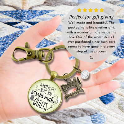 Quilting Keychain When Life Gives Scraps Make Quilts Pendant Sewing Machine Jewelry  Keychain - Women - Gutsy Goodness Handmade Jewelry