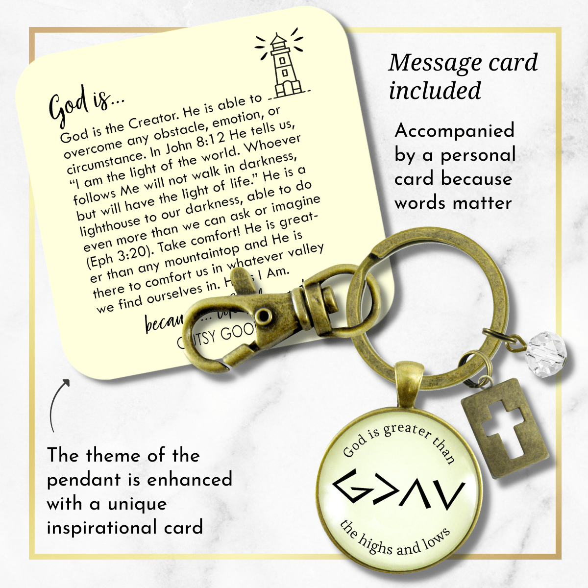 He is Greater Than the Highs and Lows Keychain Symbol Jewelry Pendant - Gutsy Goodness