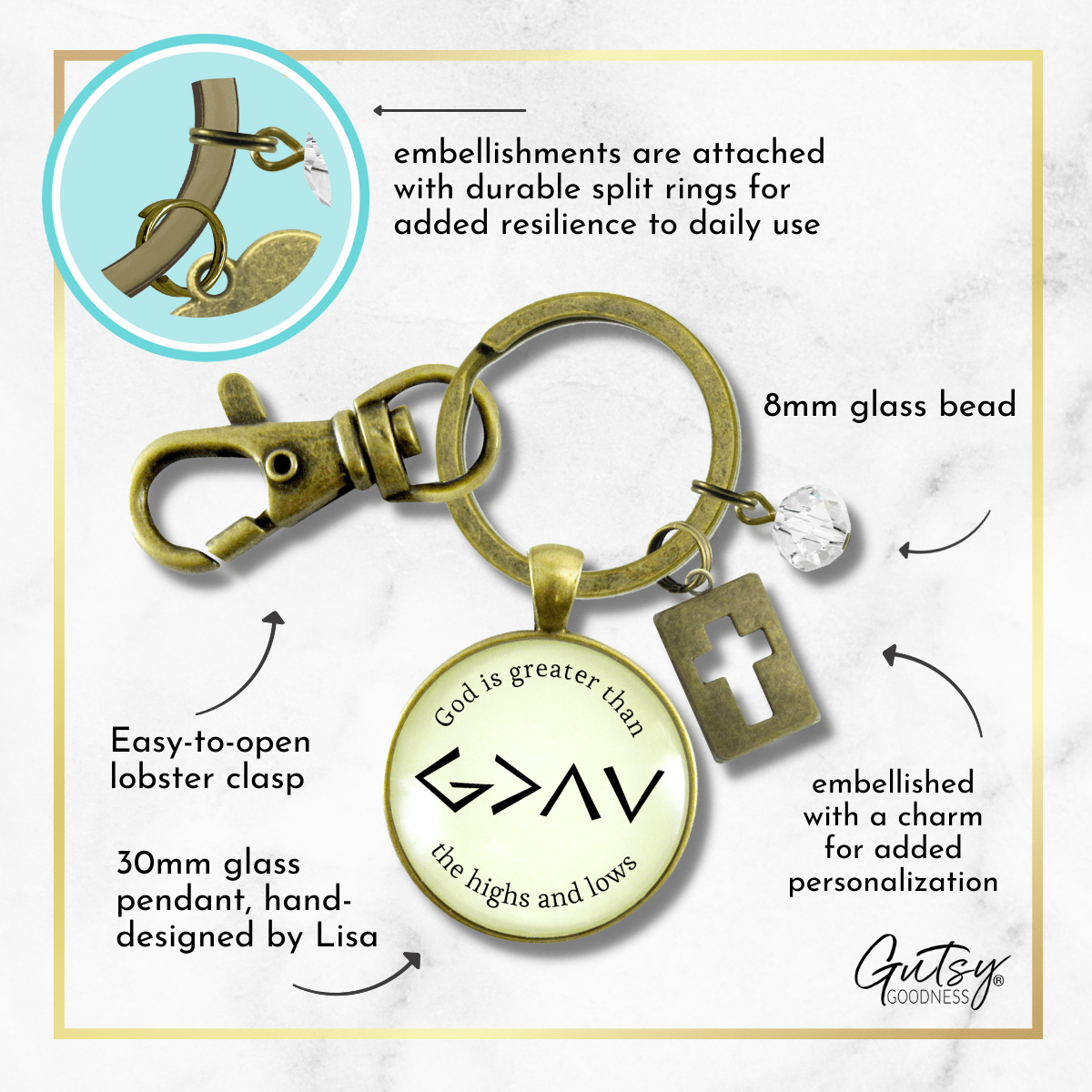 He is Greater Than the Highs and Lows Keychain Symbol Jewelry Pendant - Gutsy Goodness