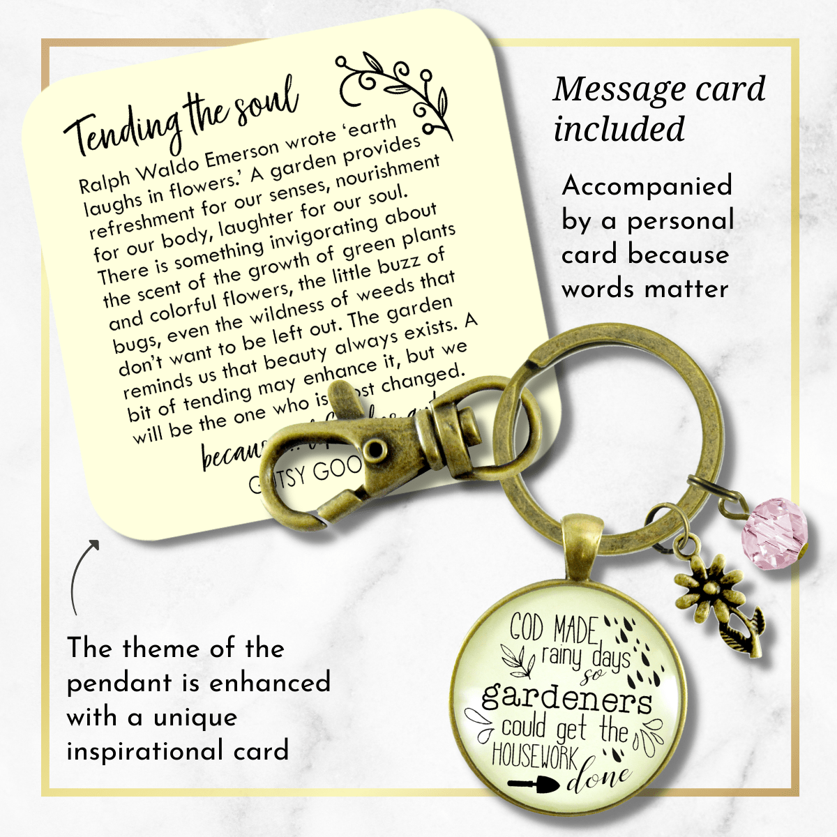 Funny Gardening Keychain God Made Rainy Days So Housework Done Womens Gift Jewelry - Gutsy Goodness