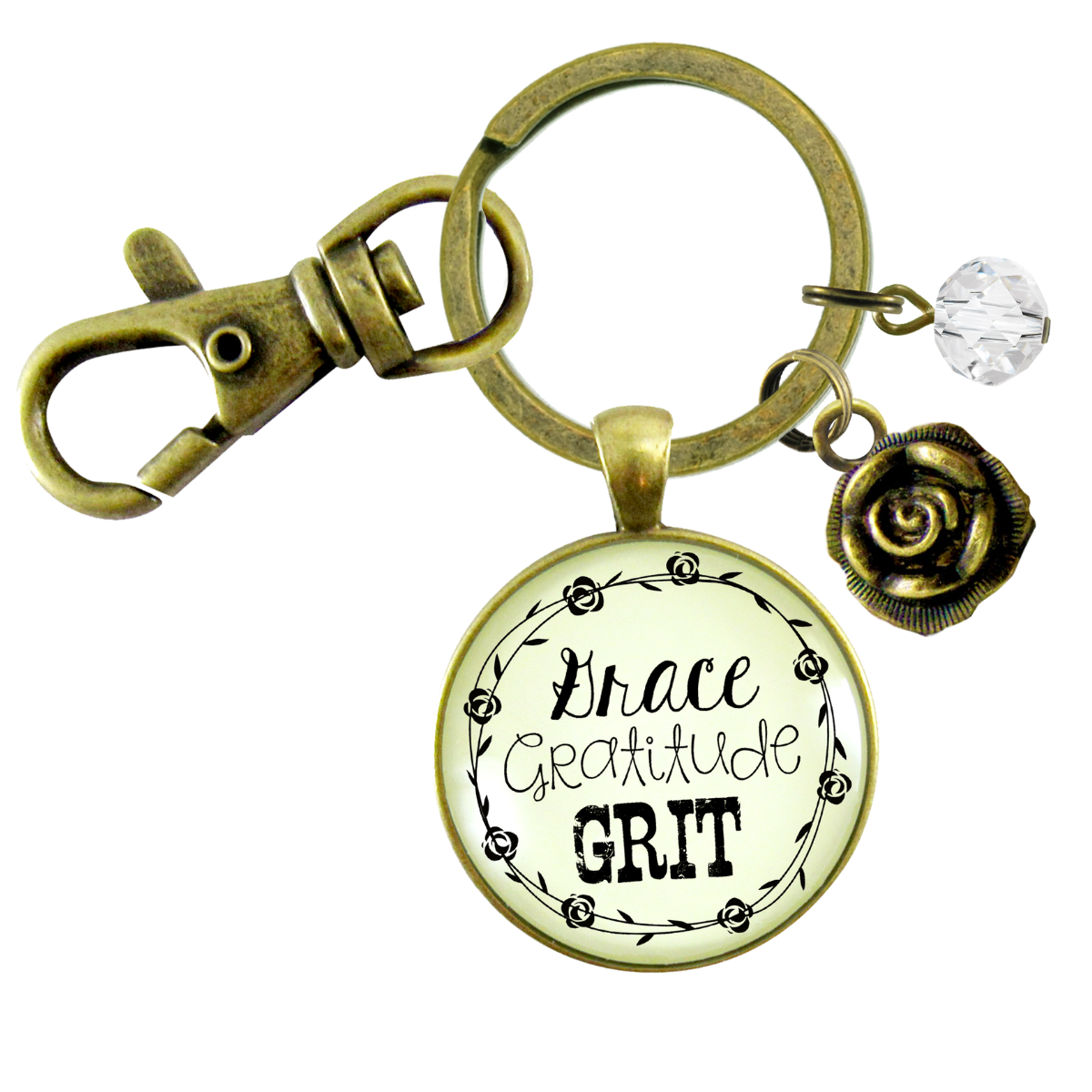 Grace Gratitude Grit Keychain Southern Country Inspired Rose Jewelry For Women - Gutsy Goodness