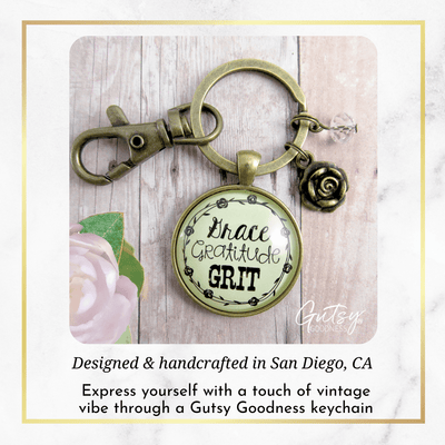 Grace Gratitude Grit Keychain Southern Country Inspired Rose Jewelry For Women - Gutsy Goodness