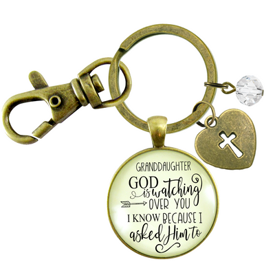 Granddaughter Keychain He Is Watching Over You Jewelry Gift From Grandma Grandpa  Keychain - Women - Gutsy Goodness Handmade Jewelry