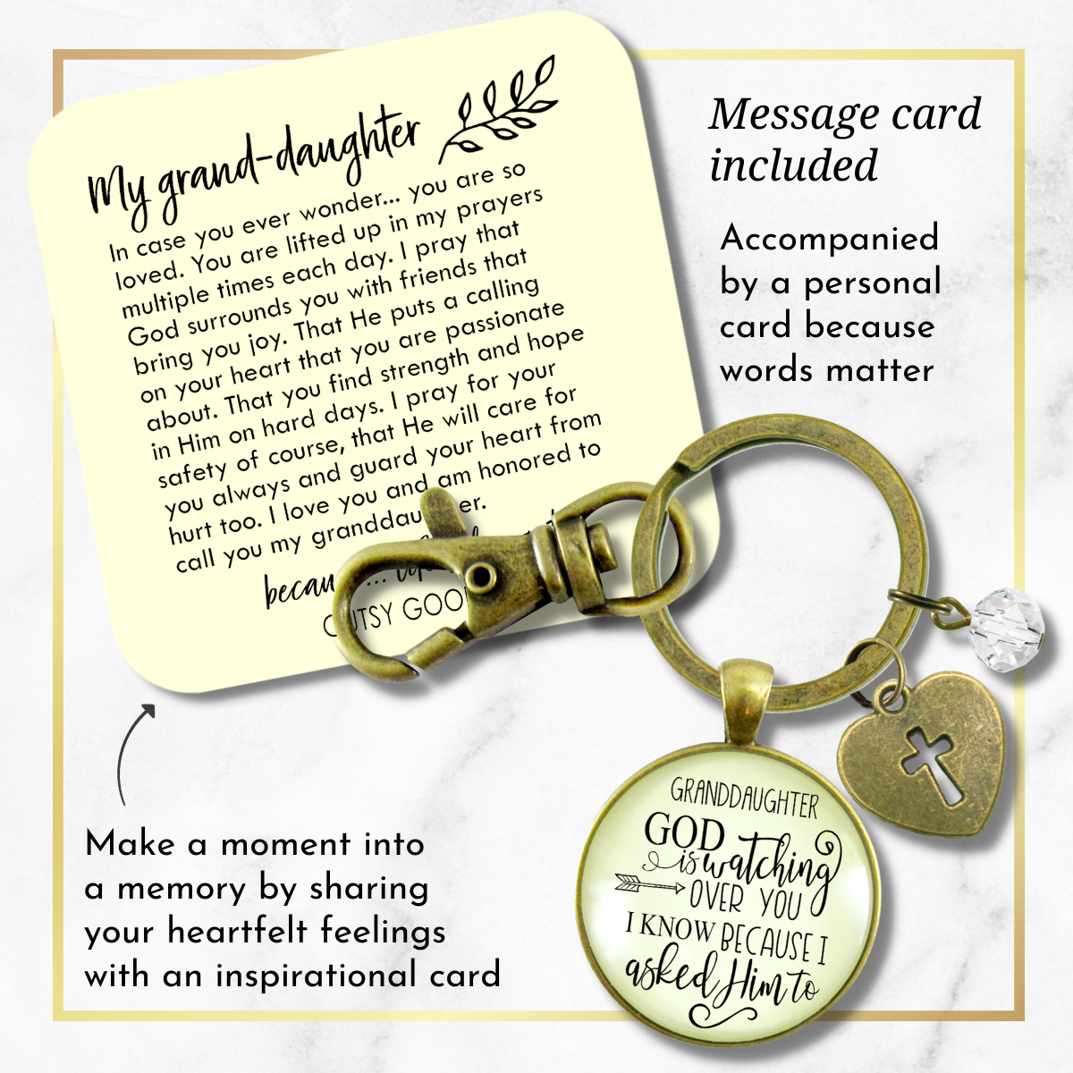 Granddaughter Keychain He Is Watching Over You Jewelry Gift From Grandma Grandpa  Keychain - Women - Gutsy Goodness Handmade Jewelry