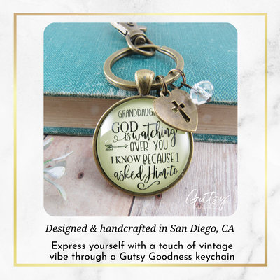 Granddaughter Keychain He Is Watching Over You Jewelry Gift From Grandma Grandpa  Keychain - Women - Gutsy Goodness Handmade Jewelry
