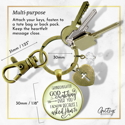 Granddaughter Keychain He Is Watching Over You Jewelry Gift From Grandma Grandpa  Keychain - Women - Gutsy Goodness Handmade Jewelry