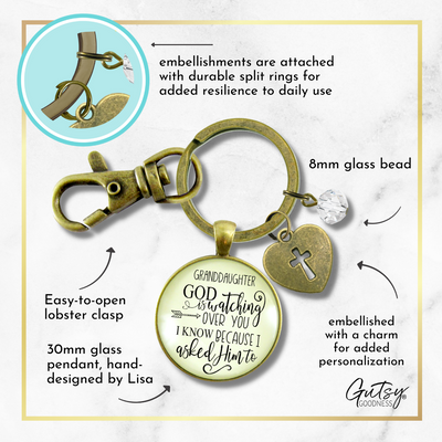 Granddaughter Keychain He Is Watching Over You Jewelry Gift From Grandma Grandpa  Keychain - Women - Gutsy Goodness Handmade Jewelry