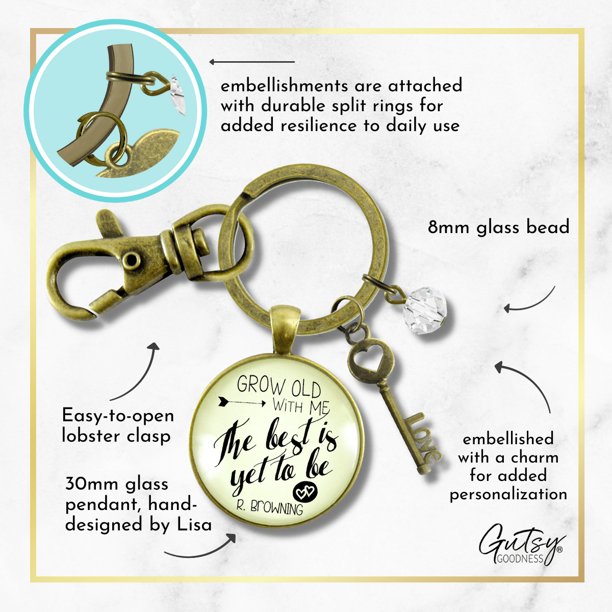 Couples Jewelry Grow Old with Me Keychain Best Yet to be Womens Gift - Gutsy Goodness