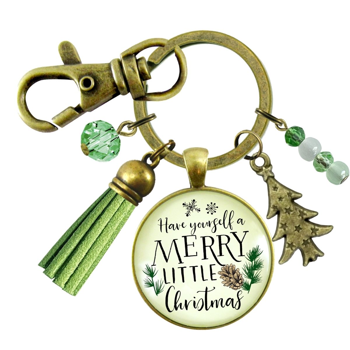Christmas Pendant Have Yourself a Merry Little Christmas Keychain Handmade Holiday Jewelry Pine Cone Charm   - Gutsy Goodness Handmade Jewelry