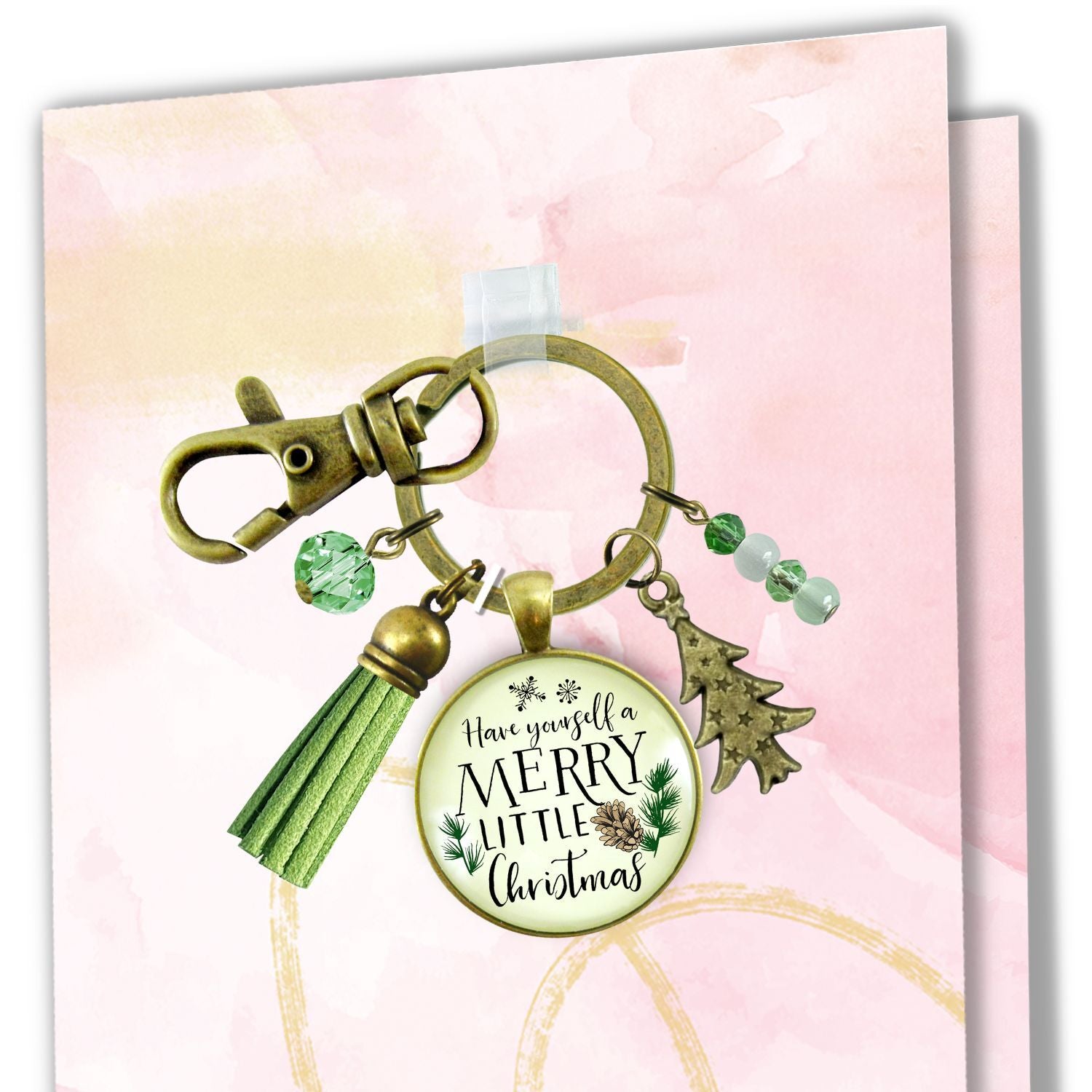 Christmas Pendant Have Yourself a Merry Little Christmas Keychain Handmade Holiday Jewelry Pine Cone Charm