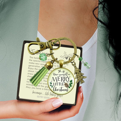 Christmas Pendant Have Yourself a Merry Little Christmas Keychain Handmade Holiday Jewelry Pine Cone Charm   - Gutsy Goodness Handmade Jewelry