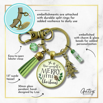 Christmas Pendant Have Yourself a Merry Little Christmas Keychain Handmade Holiday Jewelry Pine Cone Charm