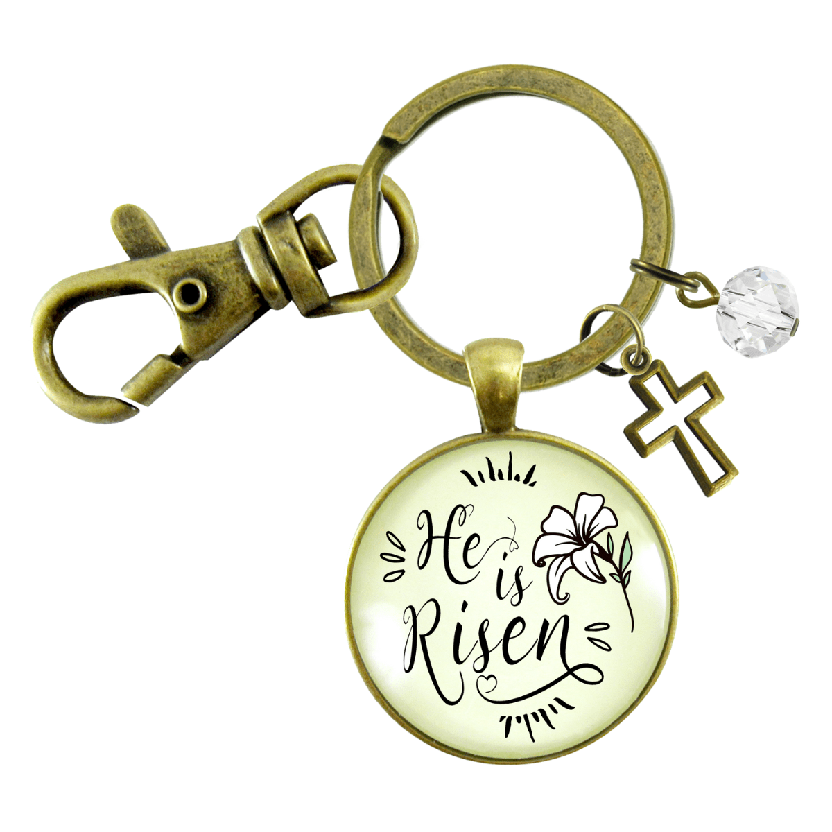 Faith Keychain He Is Risen! Faith Easter Inspired Vintage White Lily Jewelry For Women - Gutsy Goodness