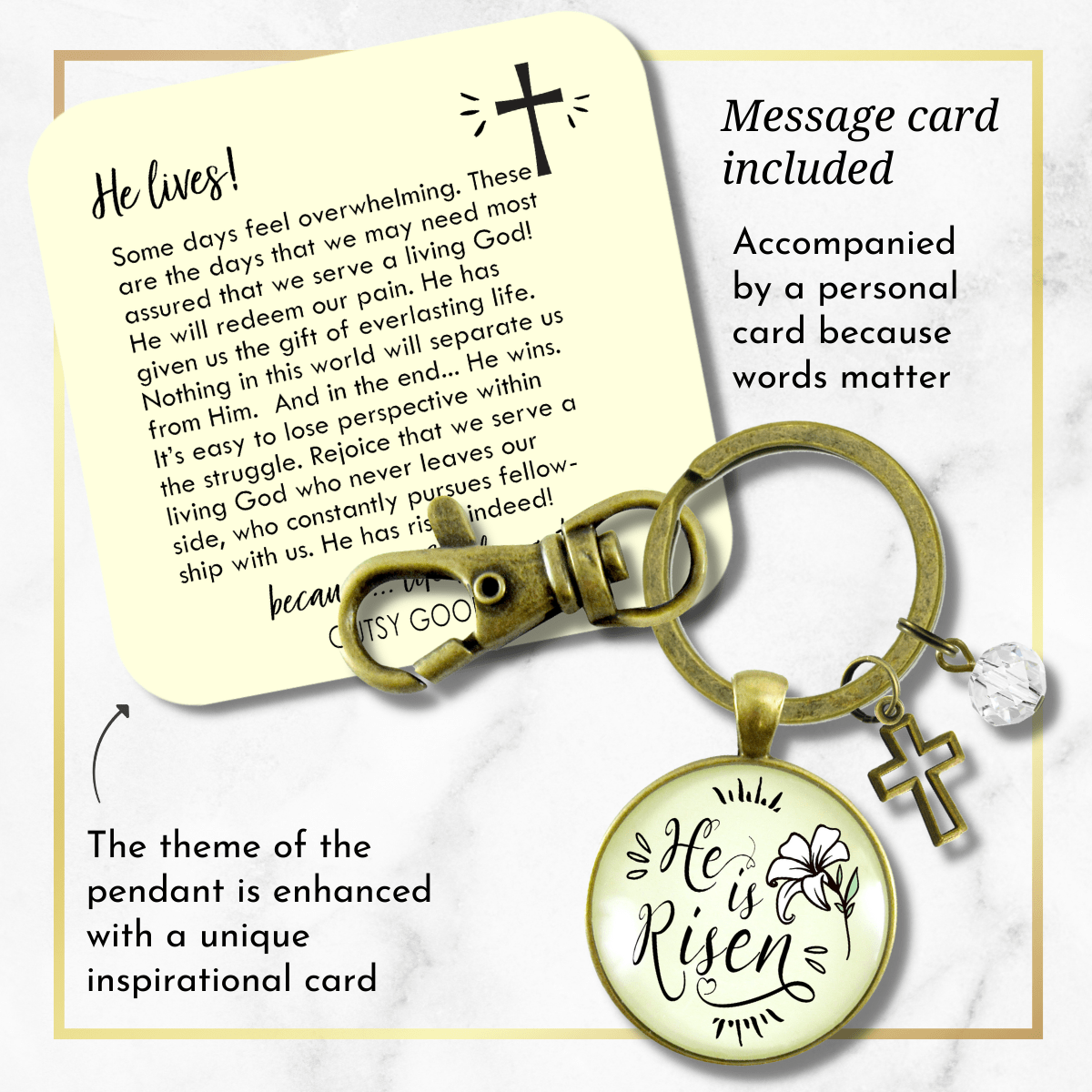 Faith Keychain He Is Risen! Faith Easter Inspired Vintage White Lily Jewelry For Women - Gutsy Goodness