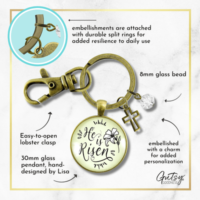 Faith Keychain He Is Risen! Faith Easter Inspired Vintage White Lily Jewelry For Women - Gutsy Goodness