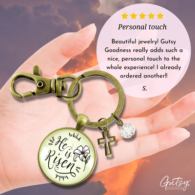 Faith Keychain He Is Risen! Faith Easter Inspired Vintage White Lily Jewelry For Women - Gutsy Goodness
