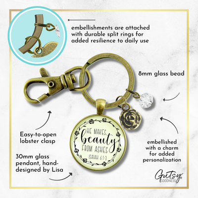 Beauty from Ashes Keychain Faith Cross Charm Encourage Jewelry - Gutsy Goodness Handmade Jewelry;Beauty From Ashes Keychain Faith Cross Charm Encourage Jewelry - Gutsy Goodness Handmade Jewelry Gifts