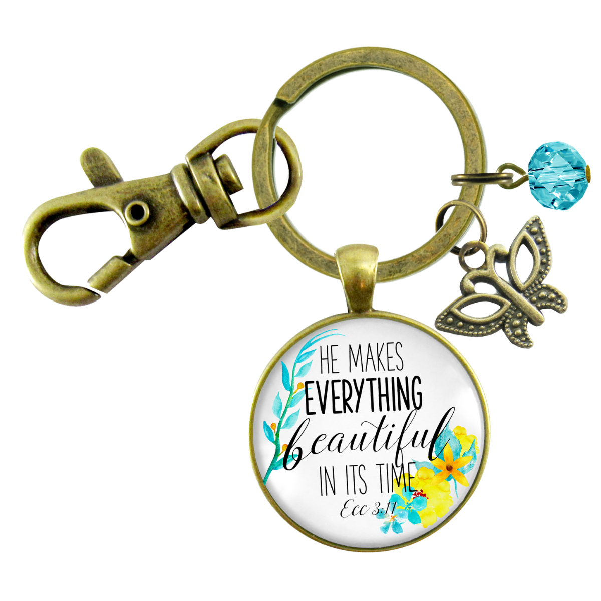 He Makes Everything Beautiful Keychain Watercolor Faith Butterfly Jewelry For Women - Gutsy Goodness