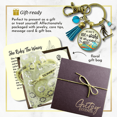 Surfer Girl Keychain She Rides The Waves They Warn Her About Motivation Life Mantra Tassel Charm  Keychain - Women - Gutsy Goodness Handmade Jewelry