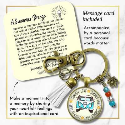 Summer Love Vintage Van Tassel Keychain Free Spirit Camper Bus Theme 70s Retro Charm Peace Boho Gift  Keychain - Women - Gutsy Goodness Handmade Jewelry