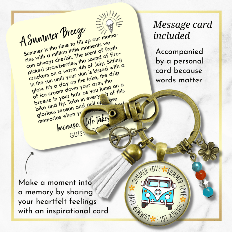 Summer Love Vintage Van Tassel Keychain Free Spirit Camper Bus Theme 70s Retro Charm Peace Boho Gift  Keychain - Women - Gutsy Goodness Handmade Jewelry