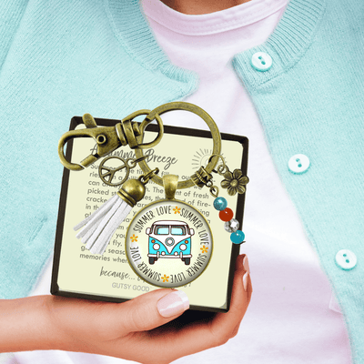 Summer Love Vintage Van Tassel Keychain Free Spirit Camper Bus Theme 70s Retro Charm Peace Boho Gift  Keychain - Women - Gutsy Goodness Handmade Jewelry